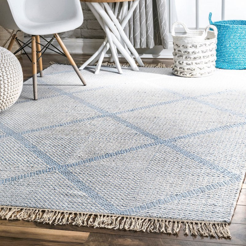 Blue Handwoven Diamond Wool Rug
