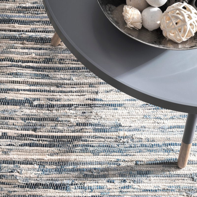 Blue & White Abstract Handwoven Wool Rug