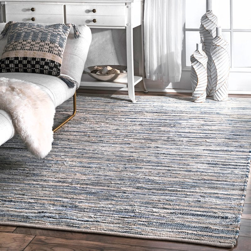 Blue & White Abstract Handwoven Wool Rug