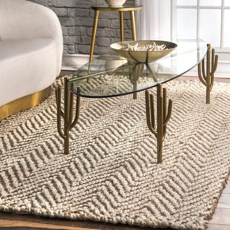 White & Brown Handwoven Wool Rug