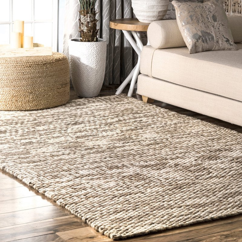 Abstract Design Brown & White Handwoven Wool Rug