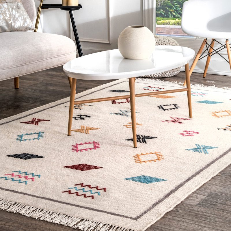 Minimalist Designer Multicolor Blocks Wool Rug