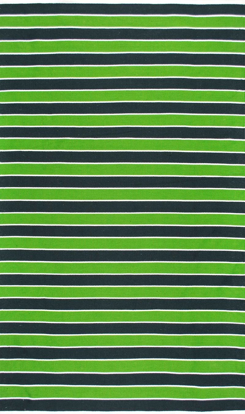 Green Black Striped Handwoven Wool Rug