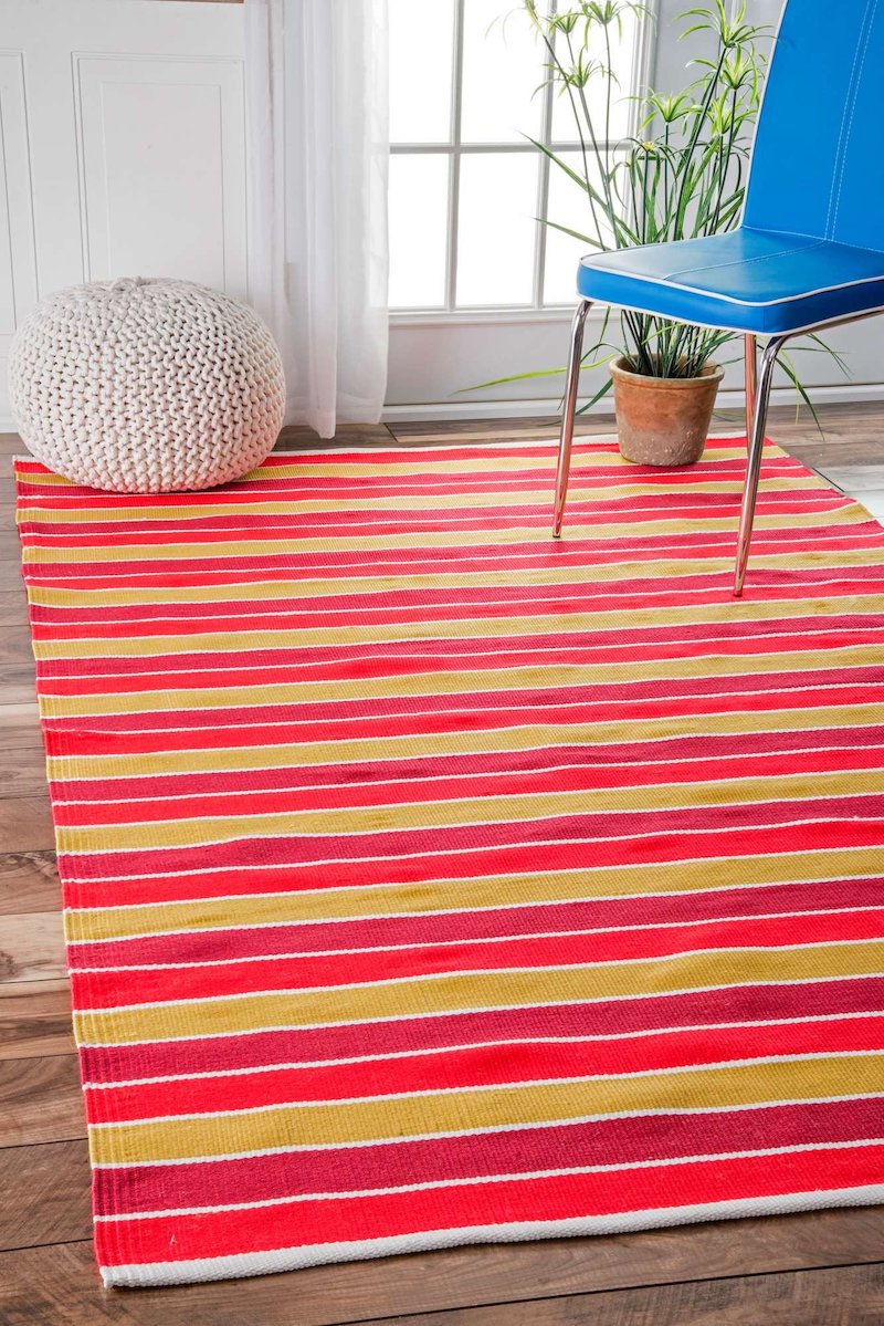 Red & Yellow Striped Handwoven Wool Rug