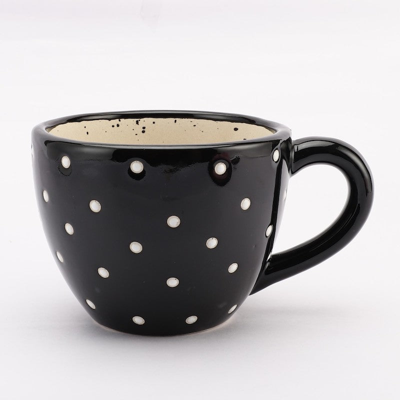 Cup Shaped Printed Black Ceramic Flower Pot