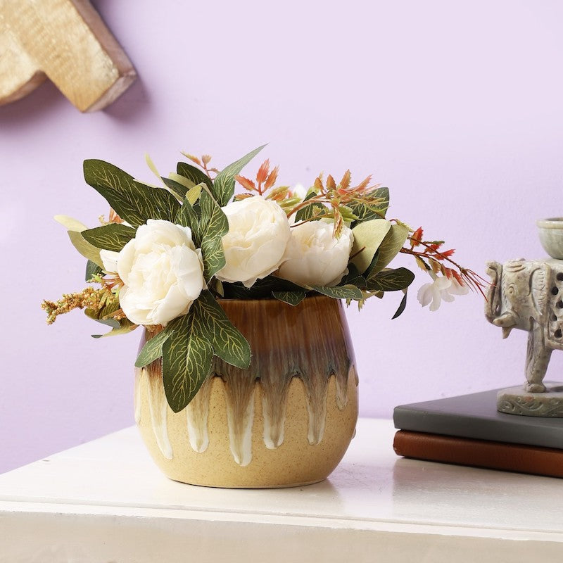 Brown Bowl Abstract Design Planter