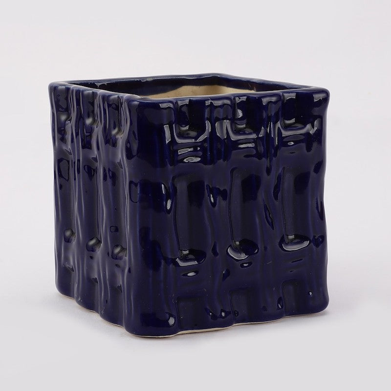 Modern Blue Textured Ceramic Planter