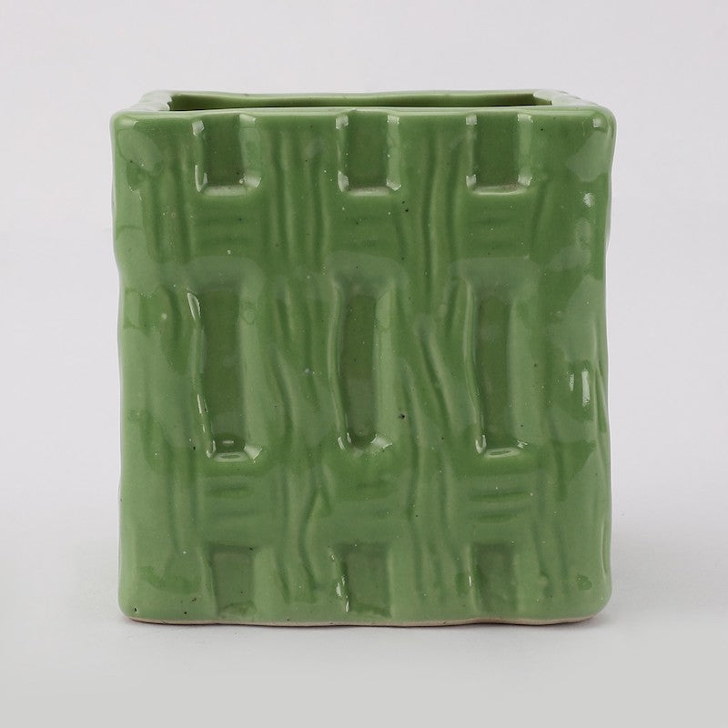 Modern Green Textured Ceramic Planter
