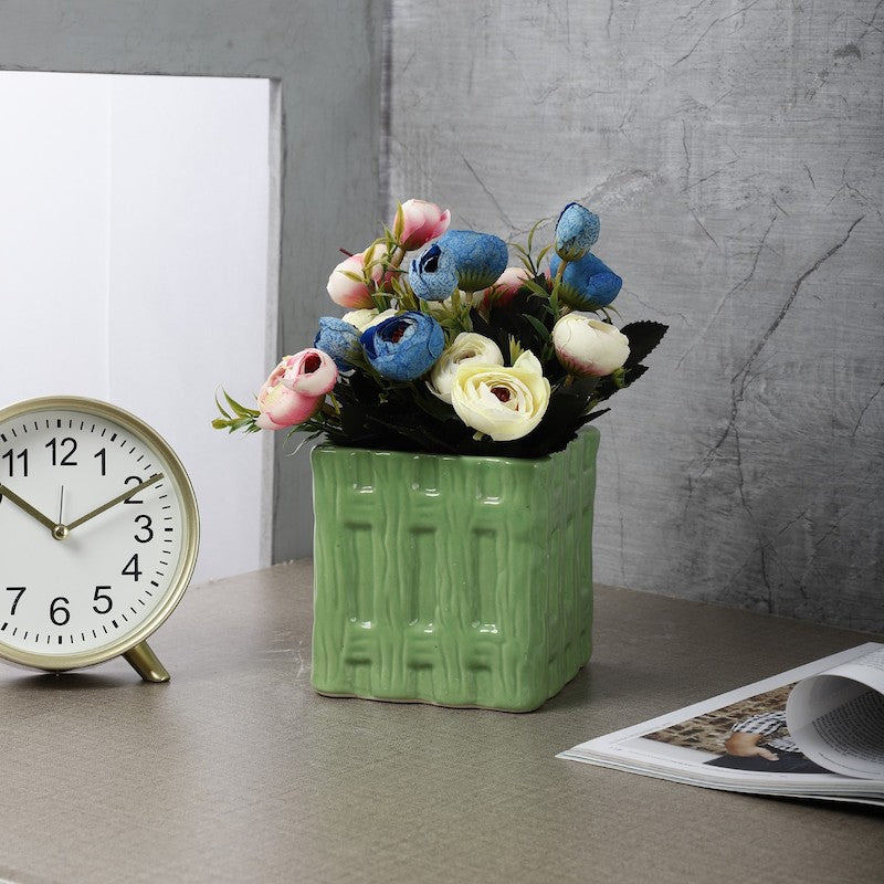 Modern Green Textured Ceramic Planter