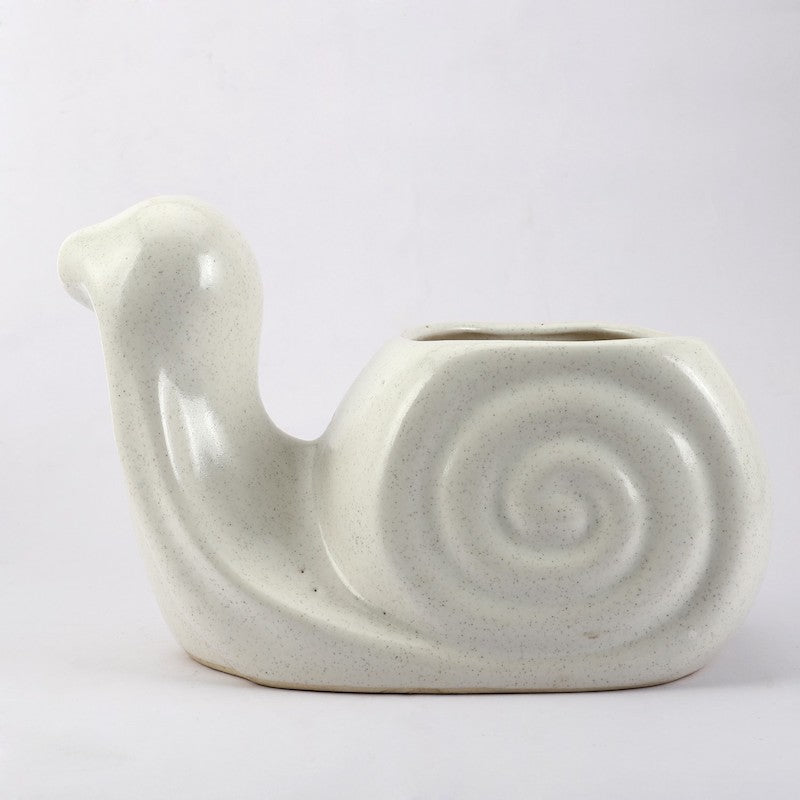White Snail Shaped Ceramic Planter