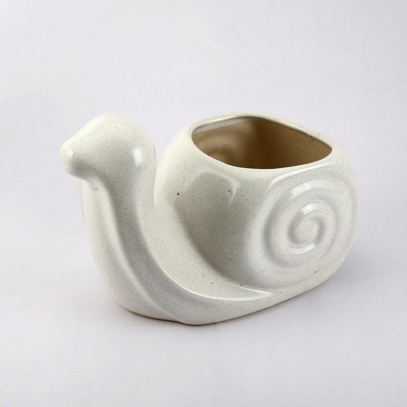White Snail Shaped Ceramic Planter