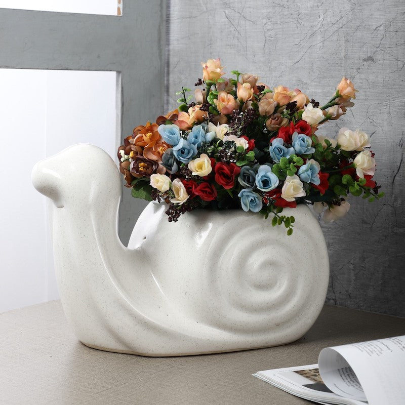 White Snail Shaped Ceramic Planter