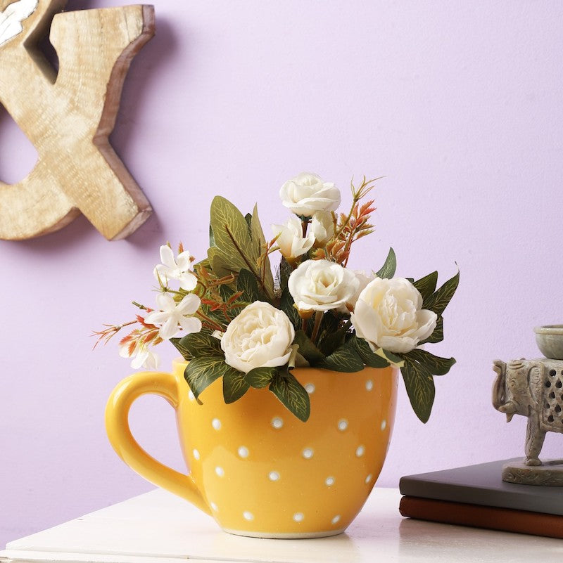 Yellow Cup Shaped Ceramic Flower Pot